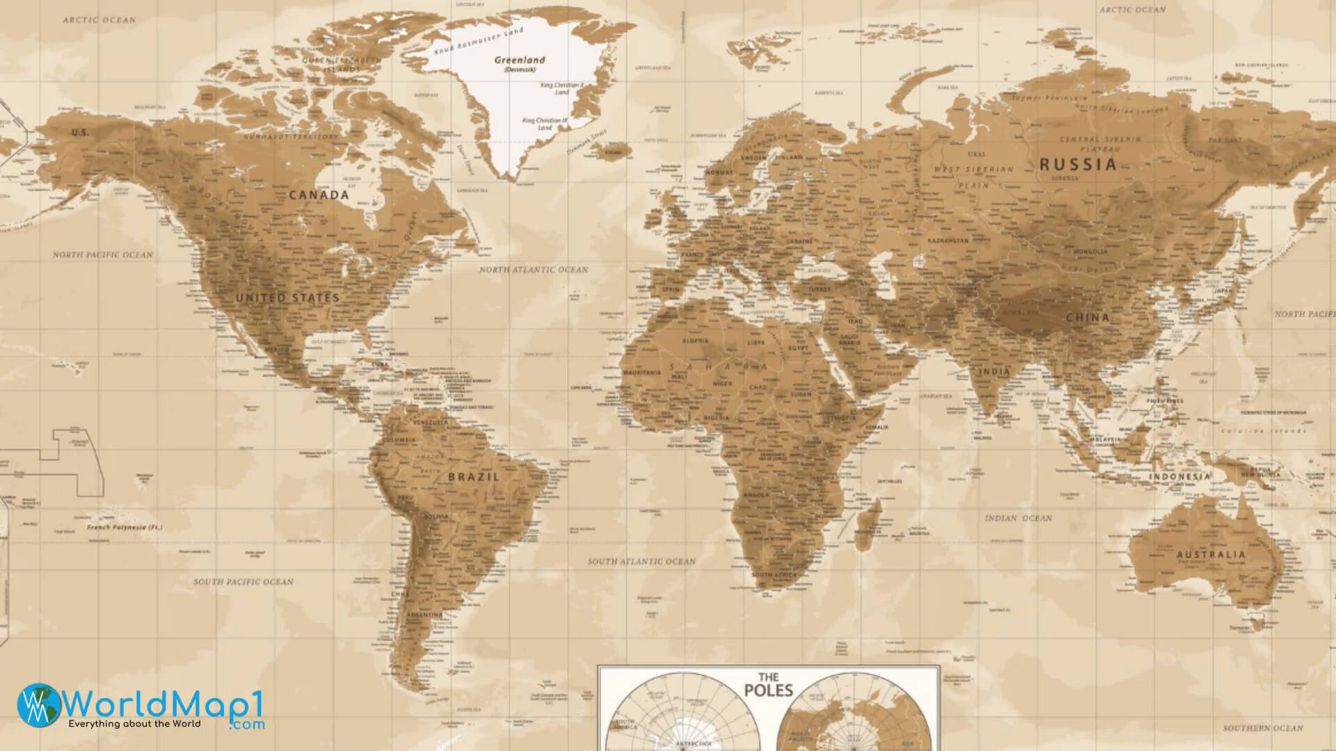 World Map with The Poles